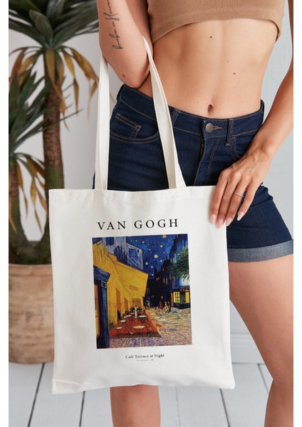 Cafe Terrace At Night Model Baskılı Günlük Kullanım Özel Baskı Bez Omuz Çantası Hediyelik Tote Bag
