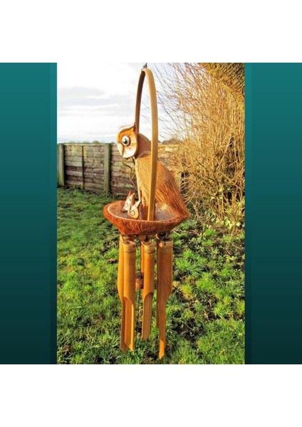 Coconat Yuvalı Yavrulu Baykuş Bambu Rüzgar Çanı 90 cm