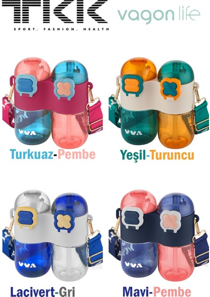 Tkk Tek Gövde Çift Hazne 2X400 800 ml Sıvı Kapasiteli Boyun Askılı Pipetli /rahat Içim Tritan Matara modelleri