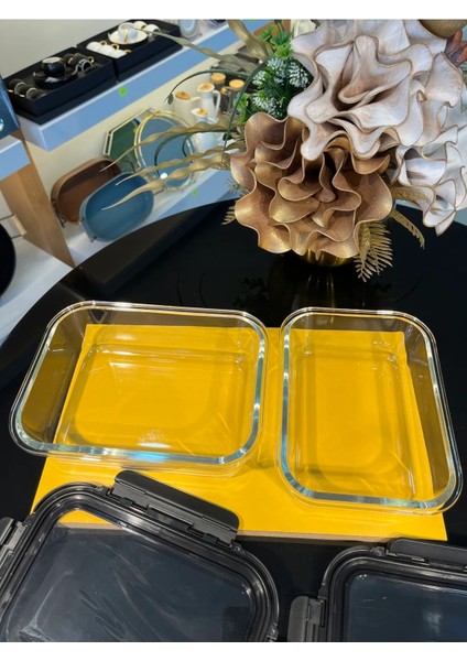 Borosilikat 2'li Cam Saklama Kabı Isıya Dayanıklı Kelepçeli Vakumlu 1500ML 1000ML modelleri