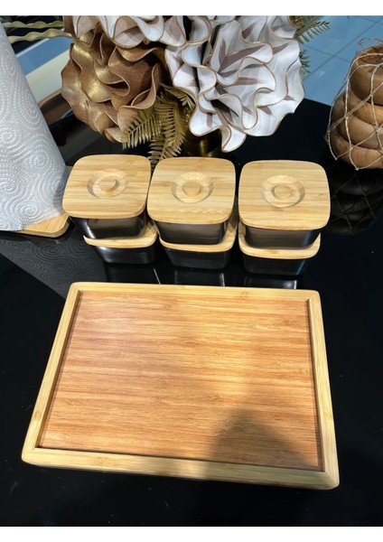 Bambu Kapaklı ve Tepsili Porselen Kahvaltı Takımı Kahvaltılık Seti Sunumluk Ikramlık fırsatları