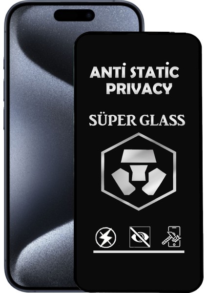 Caseart Apple iPhone 15 Pro Tam Kaplayan Anti Statik Hayalet Süper Cam Ekran Koruyucu