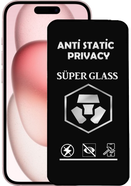 Apple iPhone 15 Tam Kaplayan Anti Statik Hayalet Süper Cam Ekran Koruyucu