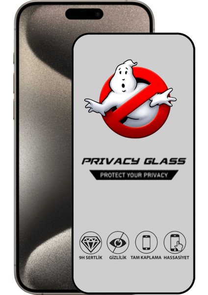 Apple iPhone 15 Pro Max Tam Kaplayan Privacy Hayalet Temperli Ekran Koruycu Cam
