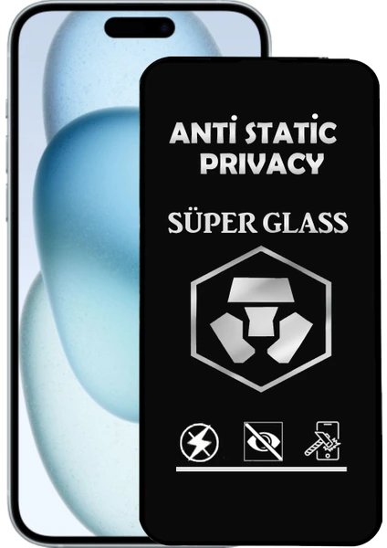 Caseart Apple iPhone 15 Plus Tam Kaplayan Anti Statik Hayalet Süper Cam Ekran Koruyucu