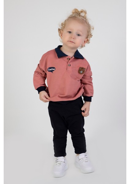 Erkek Bebek Çocuk İki İplik Kumaş Orta Kalınlık Polo Yaka Örme Basic Alt Üst Eşofman Takımı fiyatları