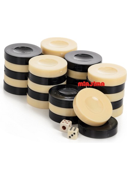 Akrilik Kalın Tavla Pulu Büyük Boy Siyah Krem Renk 35 MM