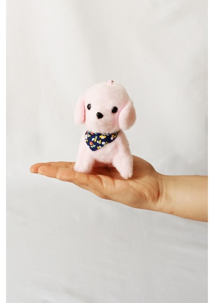 Peluş Köpekli Anahtarlık - 12 cm - Fularlı - Pembe - Doğum Günü Hediyesi - Çanta Süsü - Oyuncak