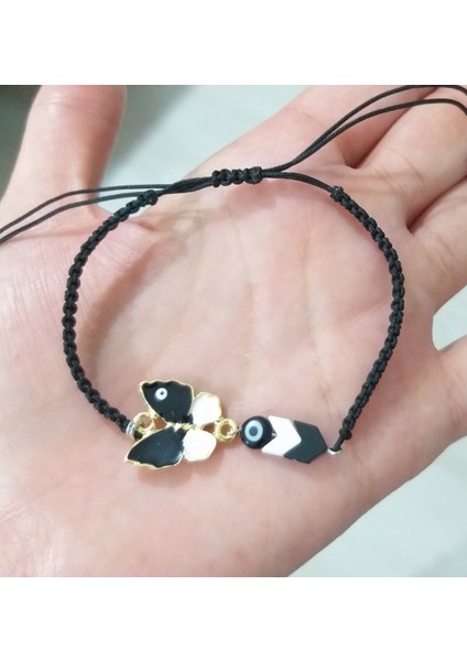 Siyah ve Beyaz Mineli Nazar Boncuklu Hematit Taşlı Kelebek Bileklik fırsatları