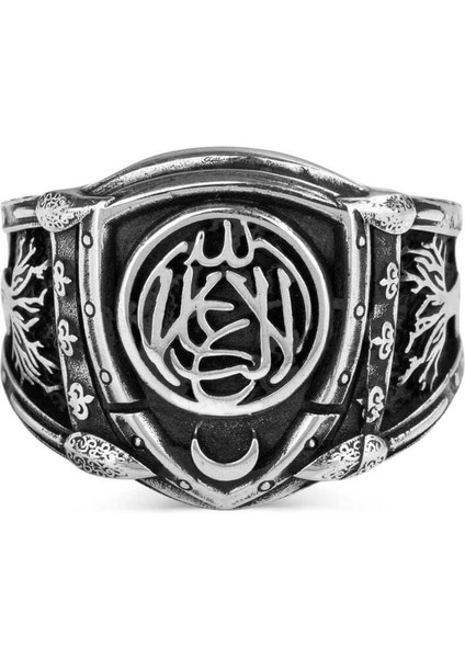 La Galibe Illallah Yazılı Hayat Ağacı Motifli Gümüş Erkek Yüzük modelleri