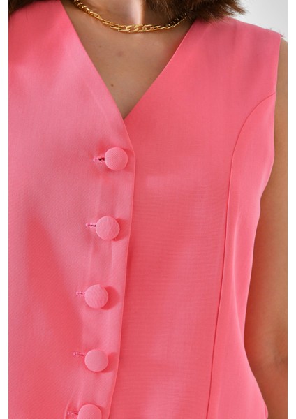 Pembe Fitted Düğmeli Dokuma Yelek fırsatları