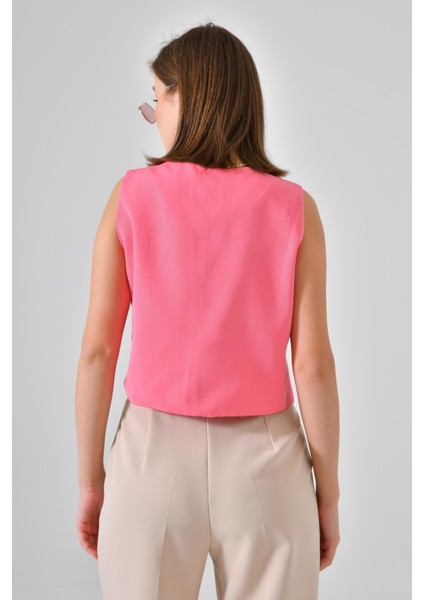 Pembe Fitted Düğmeli Dokuma Yelek indirimleri