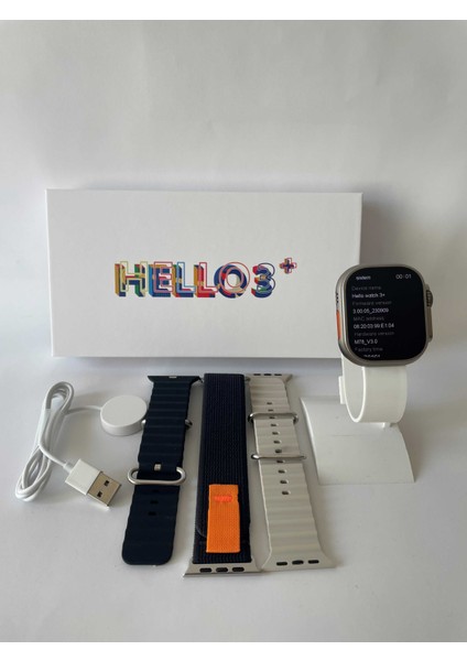 Hello Watch 3+ Plus H12 Ultra Max 4gb Hafıza ve Aksesuar Bağlantılı Watch Ultra 49MM Akıllı Saat