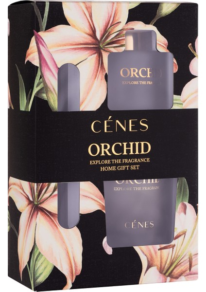 Orchid Reed Diffuser 200 ml + Candle 200 G Gift Set/ Çubuklu Oda Kokusu+Mum Hediye Seti