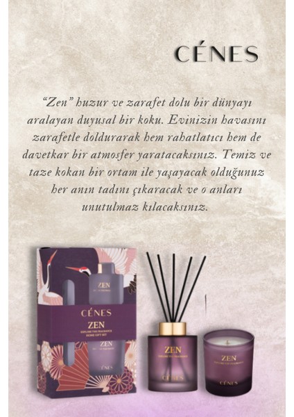 Zen Reed Diffuser 200 ml + Candle 200 G Gift Set/ Çubuklu Oda Kokusu+Mum Hediye Seti