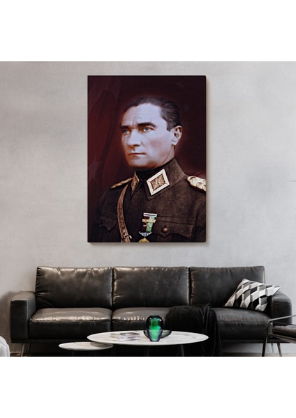 Atatürk Portre Tablosu Mustafa Kemal Atatürk Dikdörtgen Dekoratif Kanvas Tablo-Cp-67