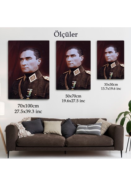 Atatürk Portre Tablosu Mustafa Kemal Atatürk Dikdörtgen Dekoratif Kanvas Tablo-Cp-67