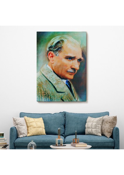 Atatürk Portre Tablosu Mustafa Kemal Atatürk Dikdörtgen Dekoratif Kanvas Tablo-Cl-62