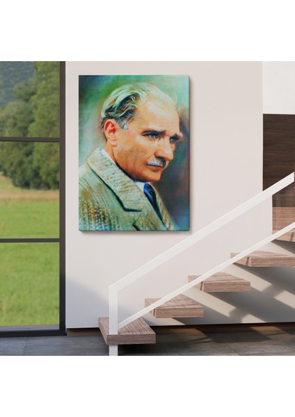 Atatürk Portre Tablosu Mustafa Kemal Atatürk Dikdörtgen Dekoratif Kanvas Tablo-Cl-62