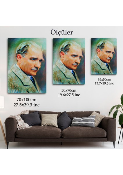 Atatürk Portre Tablosu Mustafa Kemal Atatürk Dikdörtgen Dekoratif Kanvas Tablo-Cl-62