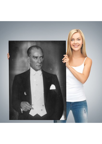 Atatürk Portre Tablosu Mustafa Kemal Atatürk Dikdörtgen Dekoratif Kanvas TABLO-FÖ-139