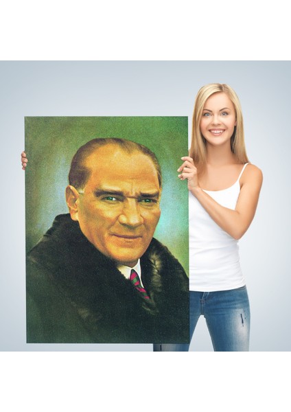 Atatürk Portre Tablosu Mustafa Kemal Atatürk Dikdörtgen Dekoratif Kanvas Tablo-Cş-70