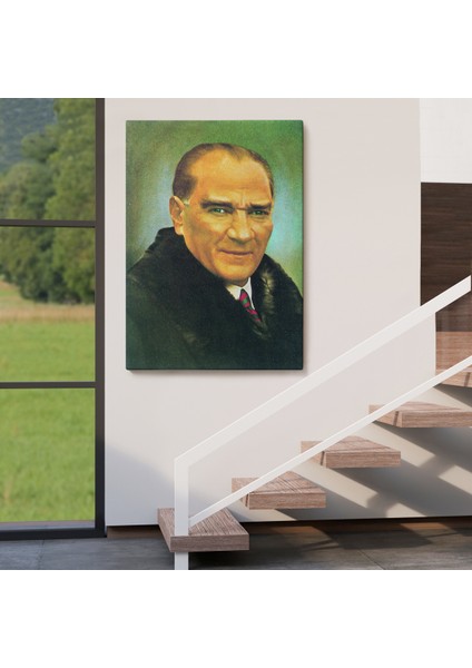 Atatürk Portre Tablosu Mustafa Kemal Atatürk Dikdörtgen Dekoratif Kanvas Tablo-Cş-70