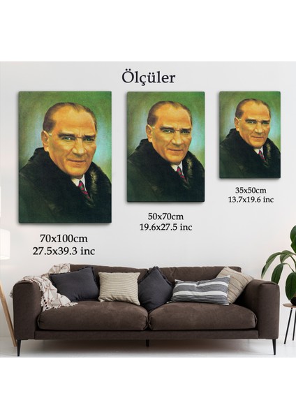 Atatürk Portre Tablosu Mustafa Kemal Atatürk Dikdörtgen Dekoratif Kanvas Tablo-Cş-70