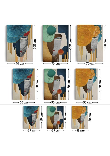 Modern Soyut Yüz Portleri 3 Lü Kanvas Duvar Tablo Seti-An-13
