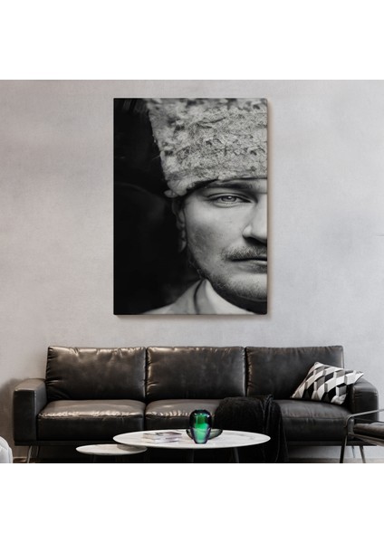 Atatürk Portre Tablosu Mustafa Kemal Atatürk Dikdörtgen Dekoratif Kanvas TABLO-FP-140