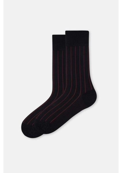 Bordo Erkek 2'li Bambu Çorap Şerit Desen