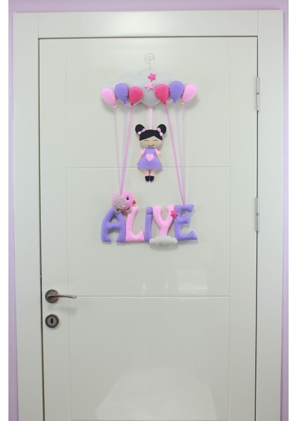 Aliye Isimli Pembe Lila Kız Bebek ve Hastane Odası Kapı Süsü