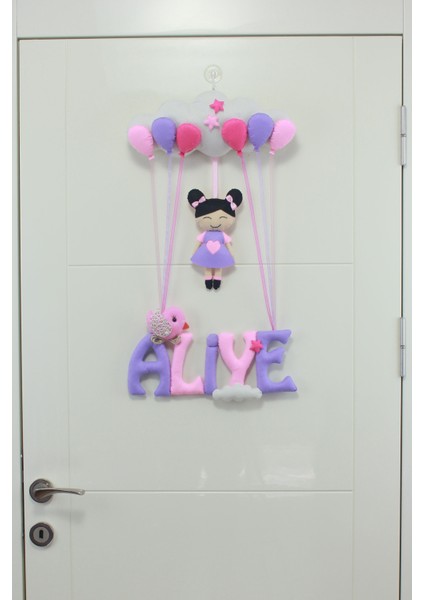 Aliye Isimli Pembe Lila Kız Bebek ve Hastane Odası Kapı Süsü modelleri
