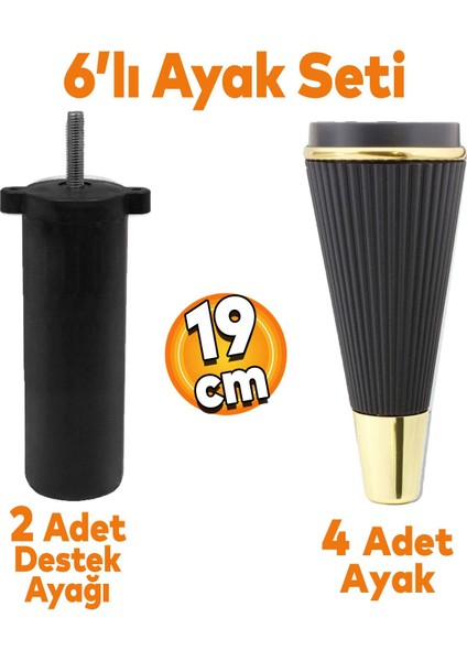 Iron 6'lı Set Mobilya Tv Ünitesi Çekyat Koltuk Kanepe Destek Ayağı 19 Cm Siyah Ayakları M8 Civatalı