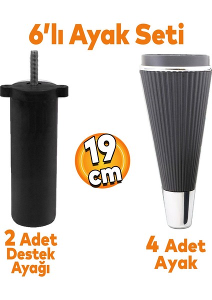 Iron 6'lı Set Mobilya Tv Ünitesi Çekyat Koltuk Kanepe Destek Ayağı 19 Cm Siyah Ayakları M8 Civatalı