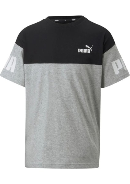 Düz Gri Erkek T-Shirt 67009704 Puma Power Colorblock Tee