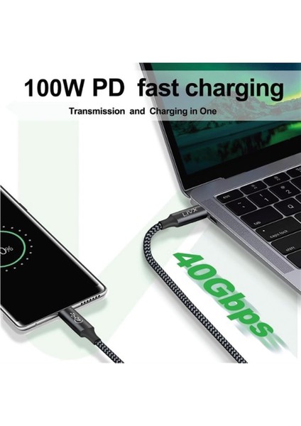 Action Thunderbolt 4 Type C Kablo 100 W Pd Şarj 1.8 Metre 40 Gbps Veri ve Görüntü Aktarım Kablosu Örgülü Kablo TH02