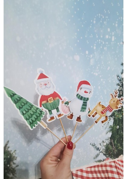 Yılbaşı Yeni Yıl Kürdan Süsleri Cupcake Süsleri Lüks Büyük Boy 10LU Paket