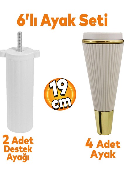 Iron 6'lı Set Mobilya Tv Ünitesi Çekyat Koltuk Kanepe Destek Ayağı 19 Cm Aytaşı Ayakları M8 Civatalı