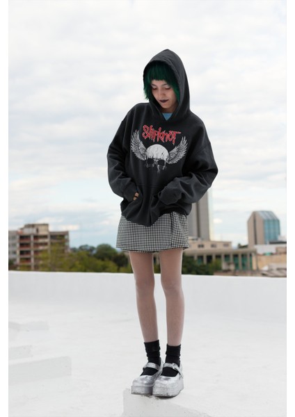 Slipknot Baskılı Kapüşonlu Sweatshirt, Unisex Oversize Rock Metal Baskılı Hoodie