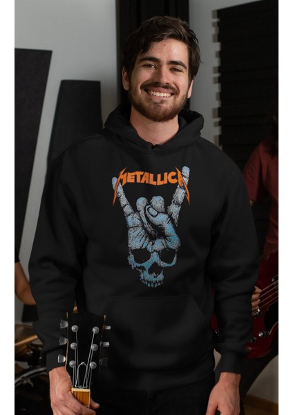 Metallica Rock Işareti Baskılı Kapüşonlu Sweatshirt, Unisex Oversize Rock Metal Baskılı Hoodie modelleri