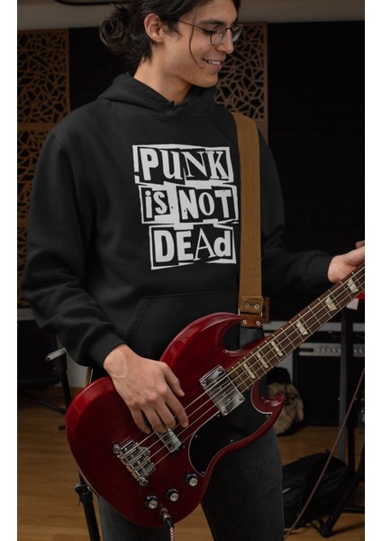 Punk Is Not Dead Yazılı Kapüşonlu Sweatshirt, Unisex Oversize Rock Metal Baskılı Hoodie