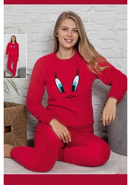 Kadın Kışlık Peluş Pijama Takımı Tweety Takım Tampap 8170