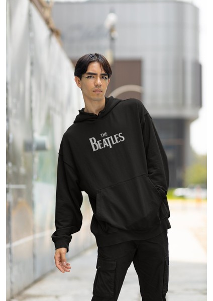 The Beatles Sırt Baskılı Kapüşonlu Sweatshirt, Unisex Oversize Rock Metal Baskılı Hoodie
