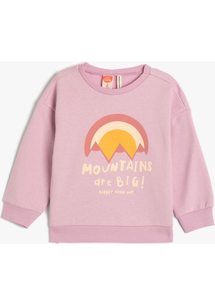 Sweatshirt Uzun Kollu Bisiklet Yaka Baskı Detaylı Şardonlu Pamuklu