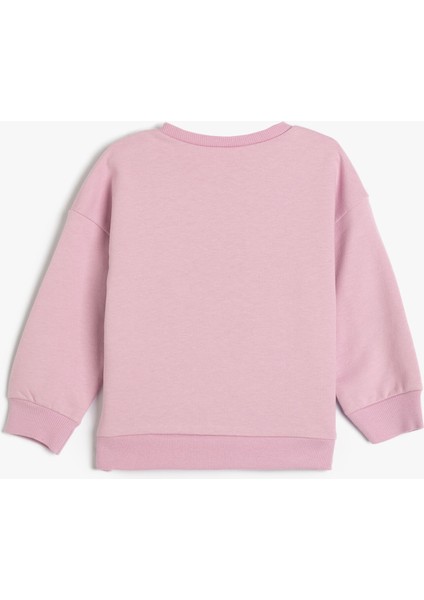 Sweatshirt Uzun Kollu Bisiklet Yaka Baskı Detaylı Şardonlu Pamuklu
