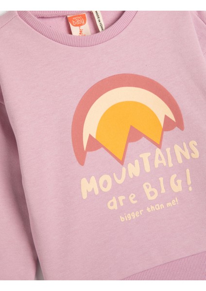 Sweatshirt Uzun Kollu Bisiklet Yaka Baskı Detaylı Şardonlu Pamuklu
