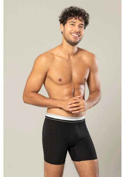 Erdem Siyah Pamuk Elastan Uzun Boxer 1415