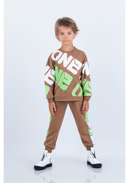 Erkek Çocuk Iki Iplik Kumaş Baskılı Orta Kalınlıkta Örme Basic Oversize Alt Üst Eşofman Takımı