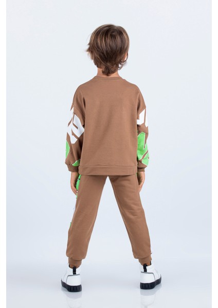 Erkek Çocuk Iki Iplik Kumaş Baskılı Orta Kalınlıkta Örme Basic Oversize Alt Üst Eşofman Takımı fiyatları